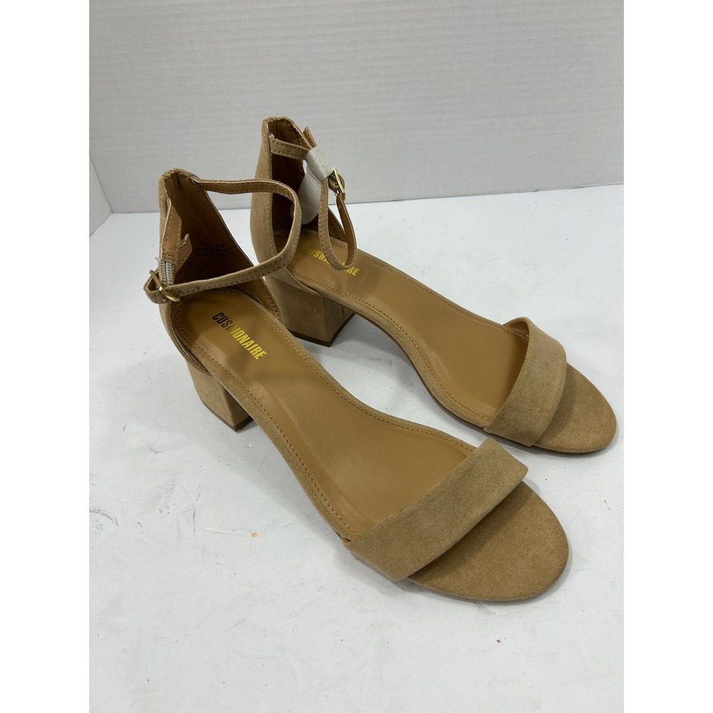 Cushionaire Natural Suede Alba Sandals 7.5M Tan Block Heel Minimalist Boho Chic
